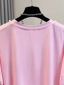 GlowEve 女士优雅花卉刺绣仿珍珠和水钻装饰蝙蝠袖宽松T恤 - 粉色 - 查看 4