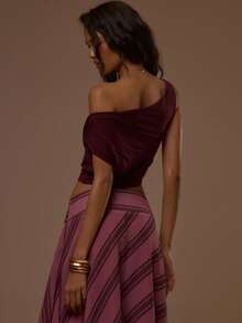 MUSERA Áo trễ vai dáng rộng, gợi cảm, dễ thương, thích hợp cho mùa hè, kỳ nghỉ, đi chơi, Ibiza, thanh lịch, hoàng hôn, thắt nơ. - Màu đỏ tím - Xem 4