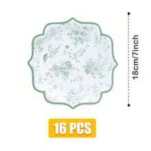 绿色花朵造型方形花瓣一次性餐盘、餐巾纸、纸杯套装，一次性派对用品套装，适合16位客人，适用于生日、婚礼、主题派对、家庭野餐等场合，一次性餐盘派对餐具 - 查看 7