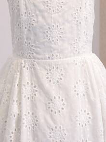 Tween Girl Embroidered Ruffle Fashion Party Banquet Spaghetti Strap Dress - White - View 5