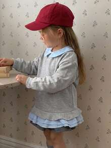 DAZY Toddler Girls' Contrast Color Ruffle Collar Long Sleeve Sweatshirt - Grey - View 2