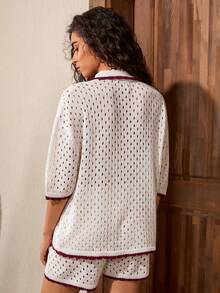 SHEIN 100% Cotton Women's Coverups Shorts & Cardigan - Apricot - View 2