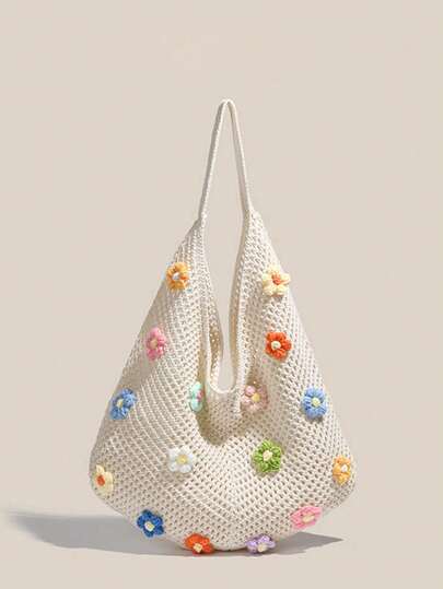 ROMWE Kawaii 夏季新款海滩度假风格休闲时尚草编女士托特包，大容量单肩购物手提包，海滩必需品，海滩必需品，海滩物品和夏季必需品，最新度假包