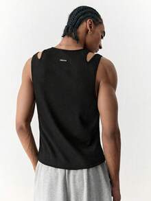 SWAVVY Men's Asymmetrical Hollow-Out Tank Top, Fashionable - Black - View 4