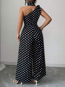 GlowEve CURVE Bộ jumpsuit nữ cỡ lớn thanh lịch màu đen trắng chấm bi cổ lệch, thích hợp mặc đi làm, mùa xuân/hè. - màu đen - Xem 2