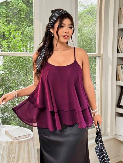 Celure Plus Size Summer Chiffon Layered Criss-Cross Back Cami