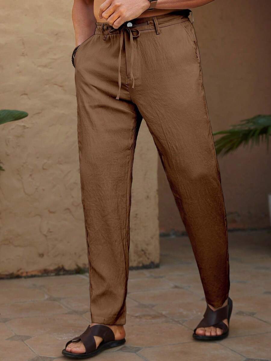 Palmeraft Men's Casual Versatile Solid Color Pants, Holiday - Rust Brown - View 1