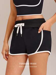 GLOWMODE Quần short thể thao Ace Attitude 2.5 inch chất liệu Terry thoáng khí, thấm hút mồ hôi, có túi bên hông, viền tương phản, cạp gập, thích hợp mặc hàng ngày vào mùa hè. - màu đen - Xem 3