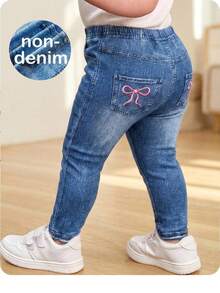 SHEIN Baby Girl Cute Bow Knit Elastic Waist Pants, Summer - Blue - View 1