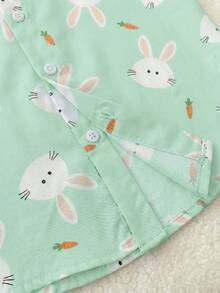 SHEIN 1 buah Kemeja Lengan Pendek Lembut Motif Kelinci Vintage untuk Anak Laki-laki, Gaya Sekolah Nyaman & Praktis untuk Musim Panas, Seragam Keluarga, Pakaian Sehari-hari, Paskah - Mint Green - View 5