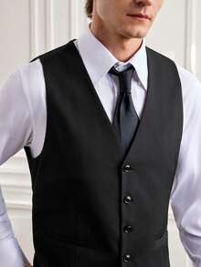 Officeau Men's Solid Color Versatile Business Casual Formal Classic Black Vest - Black - View 7
