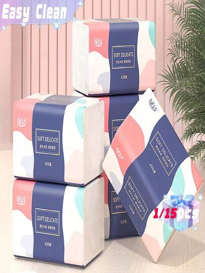 SHEIN 6pcs Toilet Paper, 420 Large Packs Of Tissue Paper, Large-Sized Tissue Paper, 5-Layer Thick Facial Tissue Paper, Draw A Whole Box Of Toilet Paper, Hand Towel, Multi-Purpose Tissue Paper