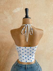 Soleia Tank Top Rajut Wanita Gaya Boho Motif Polkadot Warna-warni dengan Tali Bahu Tipis dan Detail Kerut. - MultiWarna - View 2