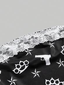 ROMWE Y2K Women's Lace Patchwork Pistol & Windmill Print Casual Versatile Camisole Top, Suitable For Dates And Parties - Black - View 3