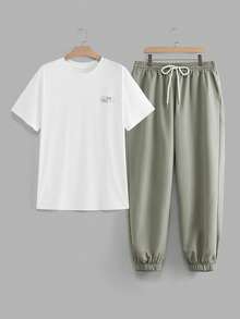 EASEVO Plus Size Men's Letter Print Short Sleeve T-Shirt And Shorts Casual Set - Multicolor - View 2