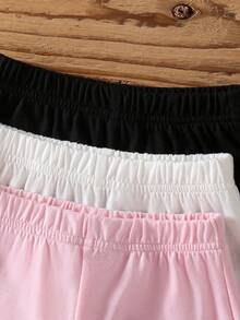 SHEIN 3套/6件女嬰夏季套裝包，可愛蝴蝶結刺繡上衣配對比色滾邊圓領與配套短褲套裝，超柔軟輕盈透氣面料，簡約甜美休閒風，適合0-3歲，日常穿著、遊戲約會與度假的百搭套裝 - 彩色 - 查看 5