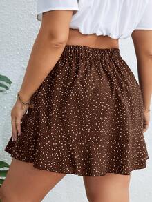 SHEIN VCAY Vestido corto de peplum con falda con dobladillo envolvente con volantes y estampado de lunares - Marrón - Ver 2