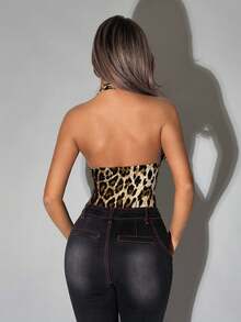 SHEIN ICON Sexy Y2K Deep V-Neck Metallic Bodysuit, Solid Black - Multicolor - View 2