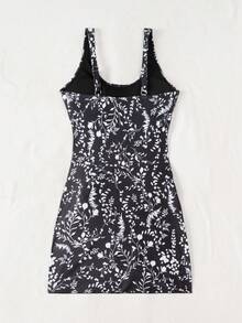 Swim Lushoire Áo tắm liền thân nữ, họa tiết hoa ngẫu nhiên, thích hợp cho bãi biển và kỳ nghỉ. - màu đen - Xem 4