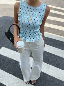 Siren Gaze 波点腰部荷叶边无袖圆领夏季时尚背心 - 淺藍色 - 查看 4