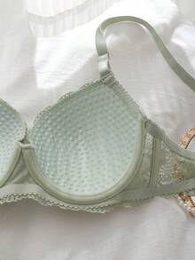 Conjunto de lencería de encaje (con aro, tanga triangular) - Verde Oliva - Ver 3