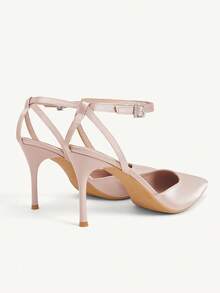 CUCCOO CHICEST Giày nữ mới, kiểu Pháp, gợi cảm, mũi kín, cao gót thời trang, gót thấp, gót nhọn, kiểu dây chéo, chất liệu satin, thích hợp cho tiệc tùng, đám cưới. - Màu nude - Xem 4