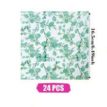 桉树叶清新图案一次性餐盘、餐巾纸和杯子，派对用品套装，可供 24 人使用，一次性纸质派对餐具，适合生日、婚礼、主题派对、家庭野餐。 - 查看 8