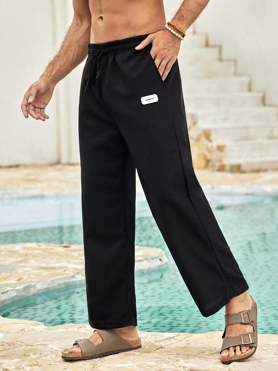 Mercer Haus Men's Lightweight Solid Color Polyester Casual Sports Capri Pants For Summer - Black - View 1