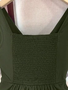 Rafferiza 女士褶皱时尚工作通勤派对毕业日常修身吊带背心 - 軍綠色 - 查看 3