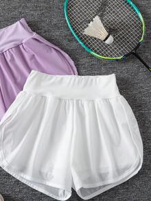 SHEIN 2条装少女休闲宽松舒适百搭高腰短裤，适合夏季跑步、运动、户外活动 - 彩色 - 查看 4