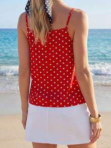 Sylviya Ladies' Polka Dot Printed Camisole Top,Casual - Burgundy - View 2
