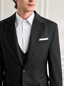 男士复古三件套西装，修身尖领外套、马甲、裤子，适合婚礼、派对、正式场合（外套+马甲+裤子）（XS-3XL） - 黑色 - 查看 10