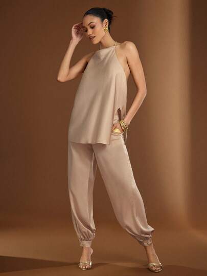 Hauture 女士长裤，裤脚饰有蓬松纹理装饰