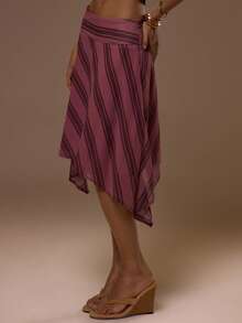MUSERA Chân váy midi in sọc, dáng suông, vạt lệch, gợi cảm, dễ thương, thích hợp cho mùa hè, kỳ nghỉ, đi chơi, phong cách Ibiza, thanh lịch, hoàng hôn, có dây buộc. - Nhiều màu - Xem 3