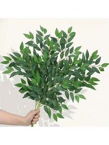 23件仿真绿色植物，含绿叶、沙生银叶菊（Elaeagnus Ajuga）煎剂叶片、仿真花卉、植物和枣树叶花束配件 - 綠色 - 查看 2