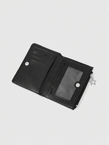 ROMWE Anime Dompet Motif Not Musik dengan Dekorasi Kunci Piano dan Resleting Bintang, Dompet Koin Resleting Kulit Imitasi untuk Pecinta Musik - Nada hitam putih - View 2