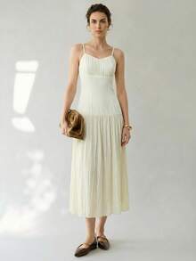 Uhlyne Uhlyne Women's Elegant Cream White Ruffle Splice Sleeveless Dress,Summer Brunch Minimalist Business Casual Holiday Outfits,Work Wear,Back To School,Old Money - Beige - View 2