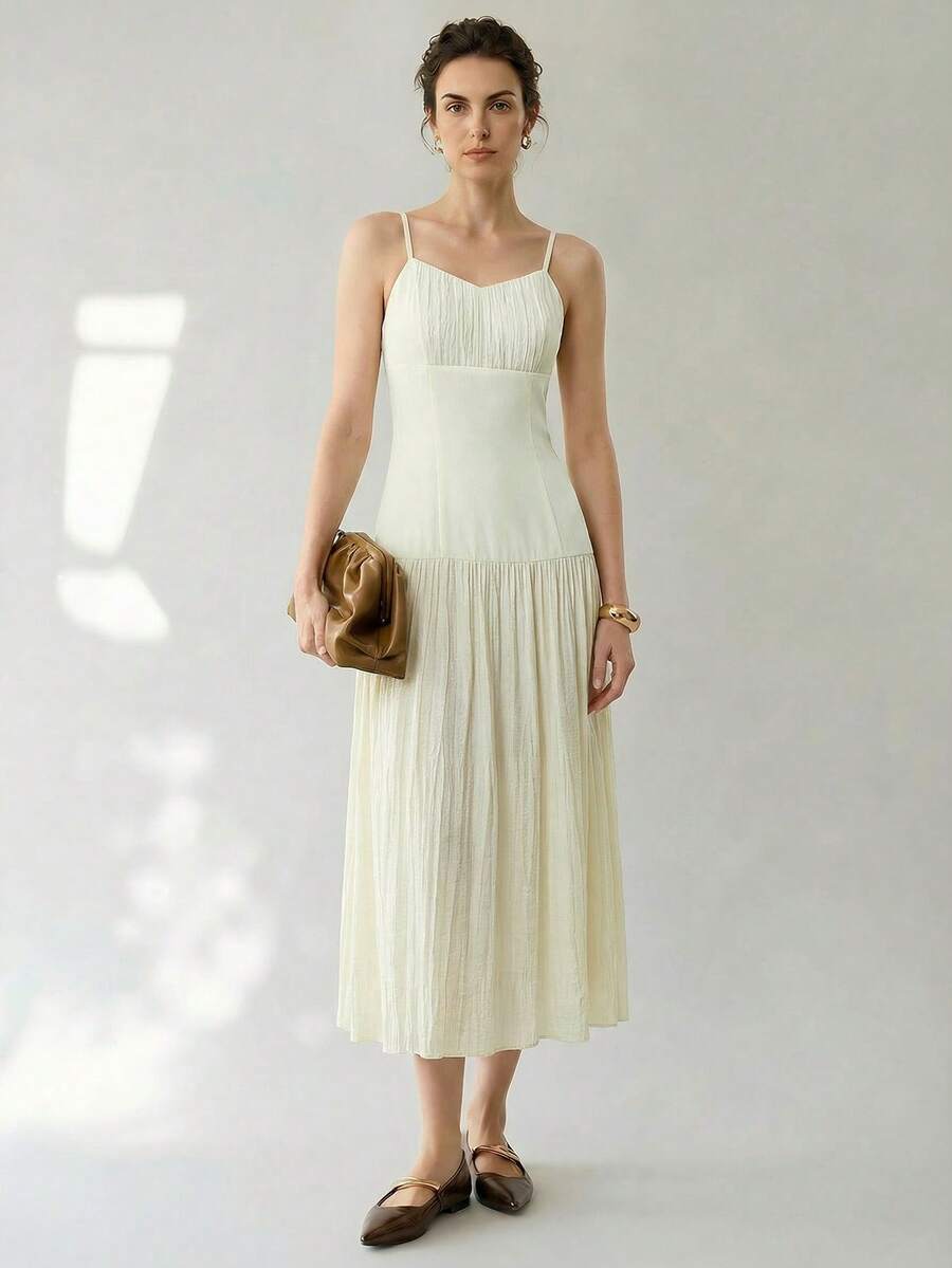 Uhlyne Uhlyne Women's Elegant Cream White Ruffle Splice Sleeveless Dress,Summer Brunch Minimalist Business Casual Holiday Outfits,Work Wear,Back To School,Old Money