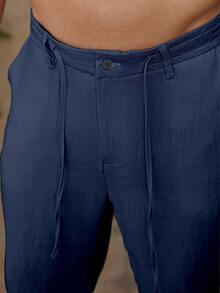 Palmeraft Men's Casual Versatile Solid Color Pants - Navy Blue - View 3