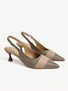 CUCCOO CHICEST Women Shoes French Weave High Heels Pointed Low Heels Versatile Workplace Shoes Women - Khaki - View 1