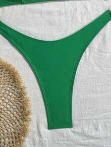Oceva Spring/Summer Beach Vacation Positioning Letter Print Halter Top + Thong Bikini Two Pieces Set - Multicolor - View 7