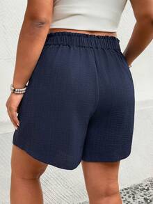 SHEIN LUNE CURVE Plus Size Women's Woven Casual Loose Comfy Shorts With Side Pockets, Navy Blue, Summer - Navy Blue - View 2