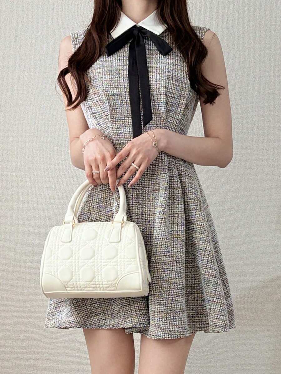 FRIFUL 女士常规翻领A字无袖连衣裙 - 杏色 - 查看 1