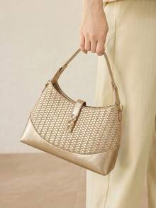 MOTF PREMIUM LADIES EXQUISITE WOVEN BENDING PU HANDBAG - Gold - View 9