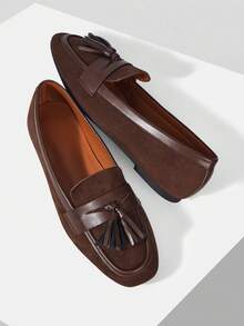 Mnmlis Women's Retro Spring British Style Small Leather Shoes Slip-On Loafers Flat Shoes - Brown - View 3