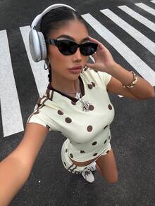 Muchica Bộ đồ thể thao dệt kim in chấm bi dành cho nữ, trang phục thường ngày hợp xu hướng, trang phục phổ biến, trang phục retro, trang phục pin-up, trang phục mùa hè cho nữ, trang phục cá tính cho nữ, trang phục Zoey, trang phục hài hước, trang phục Zumba, trang phục ôm sát cơ thể, trang phục OOTD cho nữ, trang phục retro cho nữ, bộ quần short chấm bi, trang phục retro cho nữ, bộ áo chấm bi cho nữ, trang phục chấm bi retro. - Vàng nhạt - Xem 7