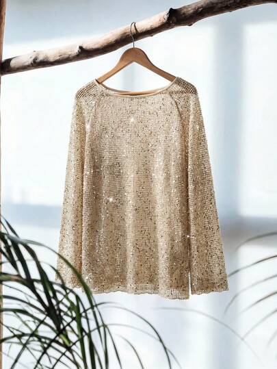 Zanirela 女士亮片镂空露肩闪亮上衣，适合日常通勤