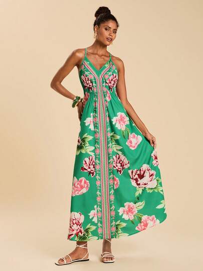 Travachic 2026 Printed Maxi Dress, Vacation Outfits, Boho Chic, Country Concert Outfit, Holiday Festival Outfits, Beach Outfits For Women, Summer Outfits For Women, Old Money Style Women, Graduation Outfit, Summer Sun Dress, Birthday Dresses For Women, Bohemian Elegant Floral White Casual Summer Holiday Outfits, Vacation Outfits For Women Casual & Elegant, Sequin Women Carnival & Valentine's Day & Wedding Party & Music Festival