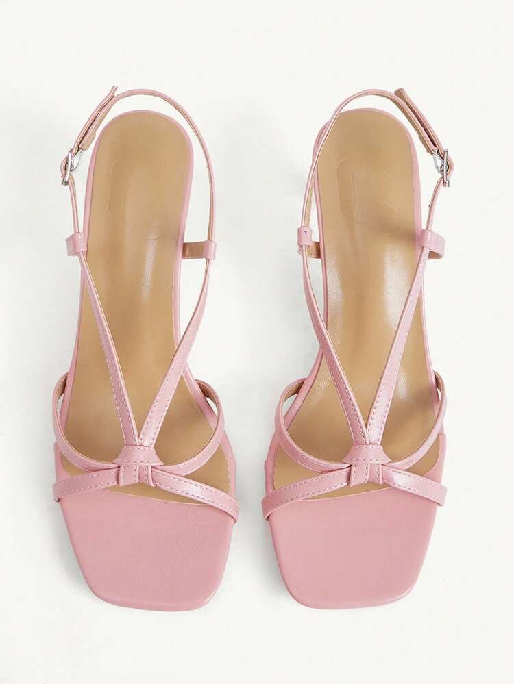 CUCCOO CHICEST Women's Shoes Pink Thin Strap Stiletto Square Toe Cross Strap Word Strap Banquet Women High Heel Sandals