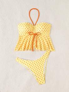 Swim Mod 女士波点性感比基尼两件套泳衣，甜美可爱，适合海滩、度假、夏季派对，女士夏季泳装，波点泳衣 - 黃色 - 查看 7